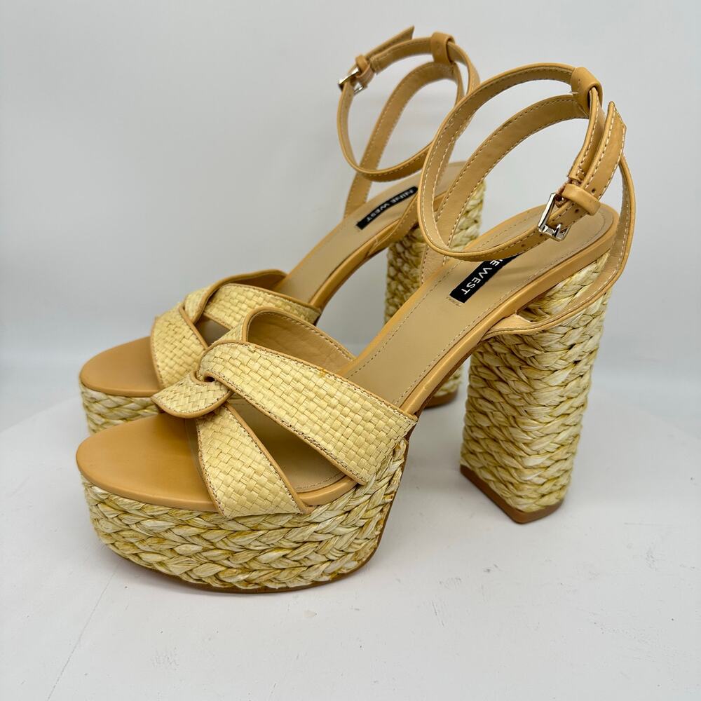Nine West HAYYA Ankle Strap Espadrille Heel Sandals Beige Womens Size 9.5